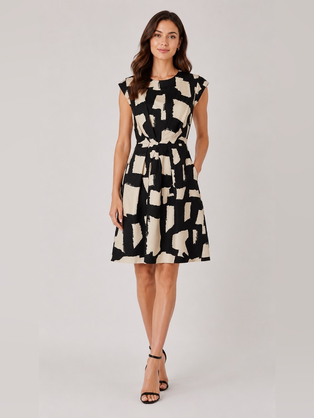 Kate Spade "Jane" Black & Cream Midi Dress - Silk
